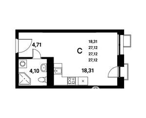 Студия квартира, вторичка, 27м2, 9/21 этаж