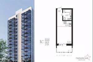 Студия квартира, строящийся дом, 27м2, 4/16 этаж