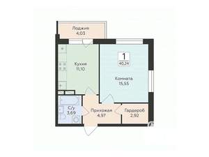 1-к квартира, вторичка, 40м2, 2/16 этаж
