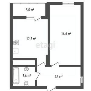 1-к квартира, вторичка, 42м2, 3/18 этаж