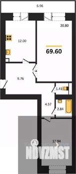 2-к квартира, вторичка, 70м2, 2/16 этаж