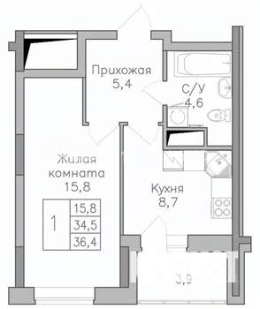 1-к квартира, строящийся дом, 36м2, 11/25 этаж