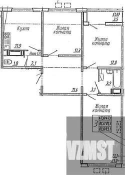3-к квартира, вторичка, 83м2, 6/19 этаж