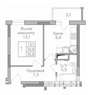 1-к квартира, строящийся дом, 36м2, 12/25 этаж