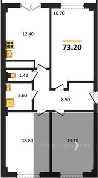 3-к квартира, вторичка, 73м2, 8/15 этаж