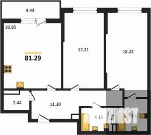 2-к квартира, вторичка, 82м2, 6/22 этаж