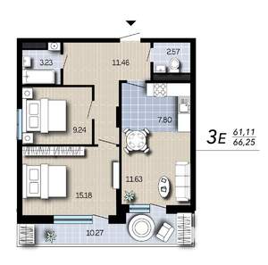 3-к квартира, вторичка, 66м2, 13/16 этаж