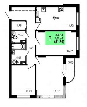 3-к квартира, строящийся дом, 82м2, 5/9 этаж