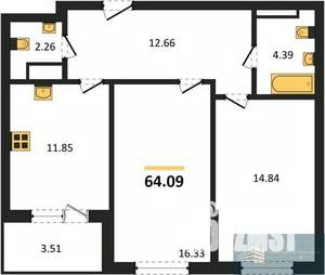 2-к квартира, вторичка, 64м2, 15/18 этаж