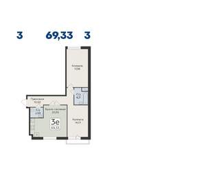 3-к квартира, строящийся дом, 69м2, 3/17 этаж