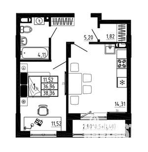 1-к квартира, вторичка, 38м2, 2/17 этаж