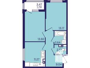 2-к квартира, вторичка, 55м2, 6/18 этаж