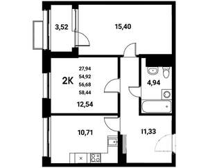2-к квартира, строящийся дом, 57м2, 13/21 этаж