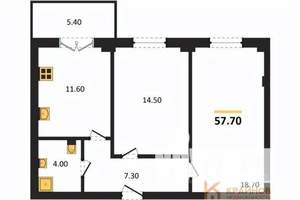 2-к квартира, вторичка, 58м2, 1/15 этаж