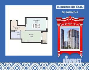 1-к квартира, вторичка, 36м2, 8/19 этаж