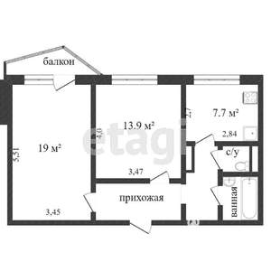 2-к квартира, вторичка, 52м2, 5/9 этаж