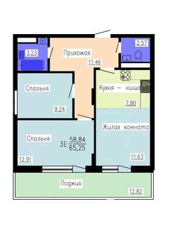 3-к квартира, вторичка, 65м2, 6/16 этаж