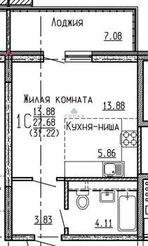Студия квартира, вторичка, 31м2, 6/16 этаж
