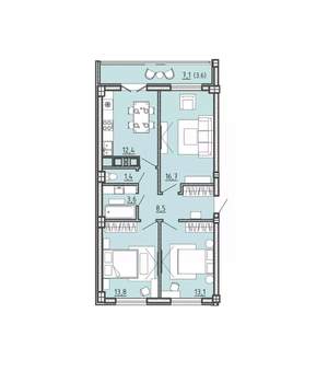 3-к квартира, вторичка, 73м2, 8/15 этаж