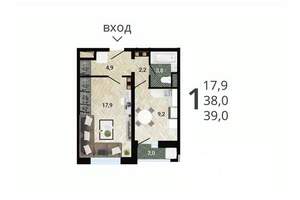 1-к квартира, строящийся дом, 40м2, 8/15 этаж