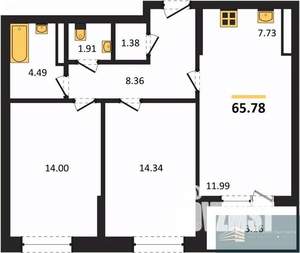 2-к квартира, вторичка, 66м2, 13/24 этаж