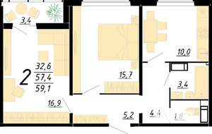 2-к квартира, вторичка, 59м2, 20/20 этаж
