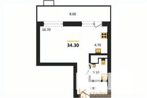 Студия квартира, строящийся дом, 34м2, 6/15 этаж