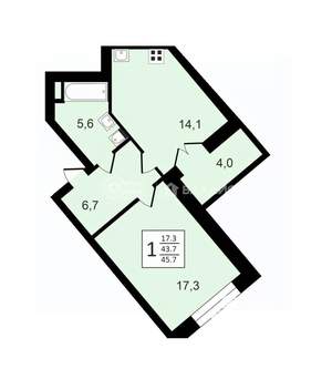 1-к квартира, вторичка, 46м2, 13/24 этаж