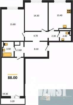 3-к квартира, вторичка, 88м2, 4/17 этаж