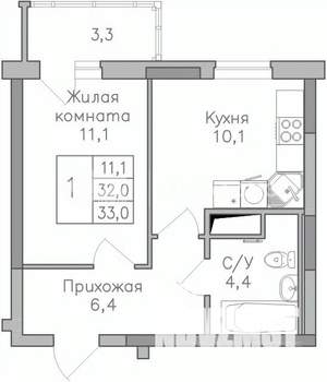 1-к квартира, строящийся дом, 33м2, 17/25 этаж
