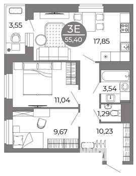 3-к квартира, вторичка, 55м2, 7/25 этаж