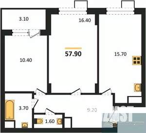 2-к квартира, вторичка, 58м2, 1/13 этаж