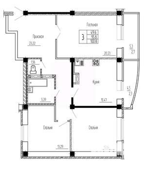 3-к квартира, вторичка, 101м2, 4/16 этаж