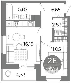 2-к квартира, вторичка, 45м2, 14/25 этаж