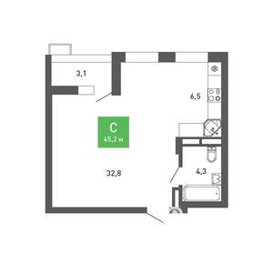 Студия квартира, строящийся дом, 45м2, 15/15 этаж
