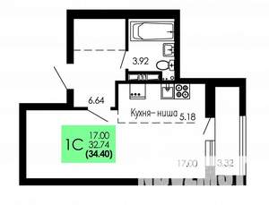 Студия квартира, вторичка, 34м2, 6/9 этаж