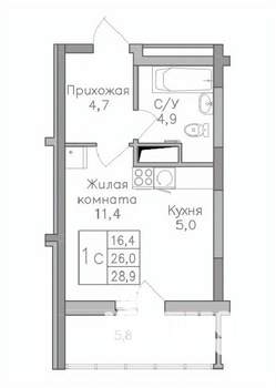Студия квартира, строящийся дом, 29м2, 10/25 этаж