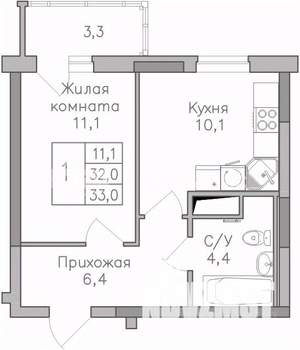 1-к квартира, вторичка, 33м2, 15/25 этаж