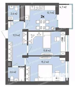 2-к квартира, строящийся дом, 62м2, 8/13 этаж