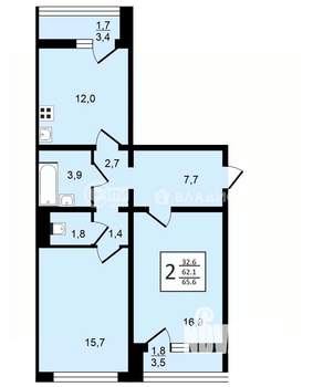 2-к квартира, вторичка, 66м2, 17/21 этаж