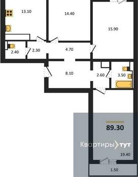 3-к квартира, вторичка, 89м2, 17/18 этаж