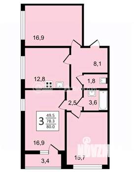 3-к квартира, строящийся дом, 80м2, 15/21 этаж