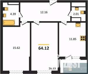 2-к квартира, вторичка, 64м2, 13/18 этаж
