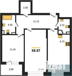 2-к квартира, вторичка, 69м2, 6/24 этаж
