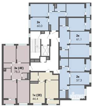 2-к квартира, строящийся дом, 61м2, 2/13 этаж