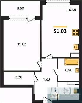 1-к квартира, вторичка, 51м2, 3/23 этаж