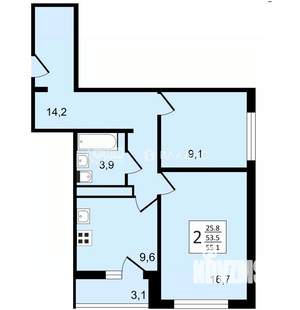 2-к квартира, строящийся дом, 55м2, 3/25 этаж