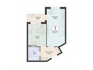 1-к квартира, строящийся дом, 38м2, 8/13 этаж