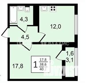 1-к квартира, строящийся дом, 40м2, 13/20 этаж