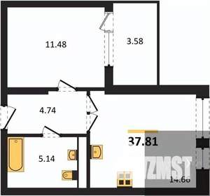 1-к квартира, вторичка, 38м2, 6/21 этаж